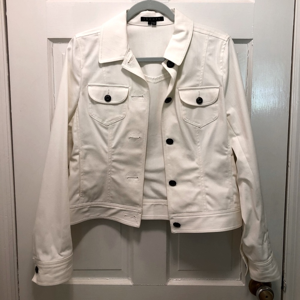 Theory White Stretch Jean Jacket (Large)